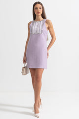 Textured Mini Dress With Sequin and Lace Embellishments - Purple