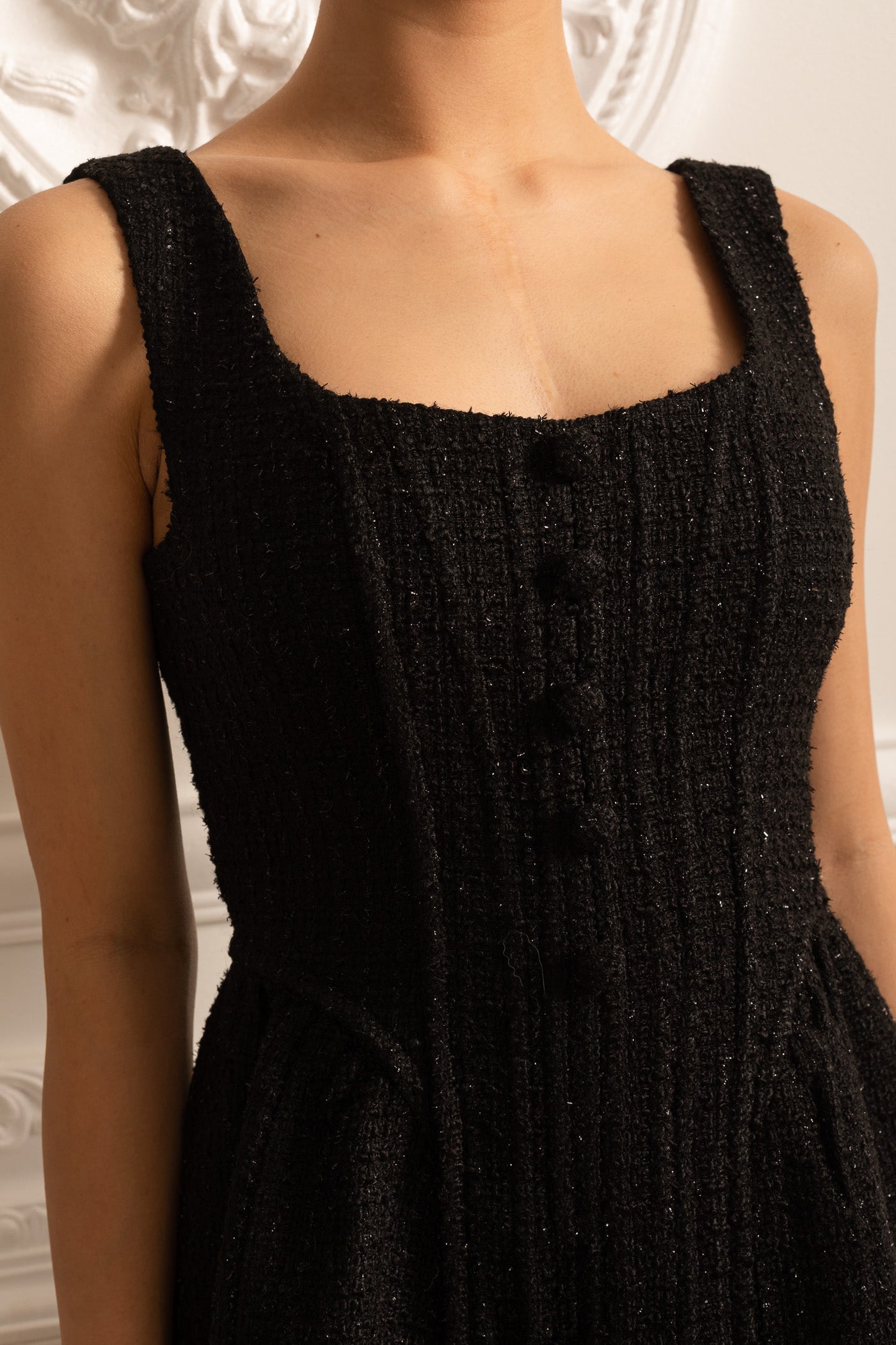 Textured Sleeveless Mini Dress With Fitted Bodice  - Black