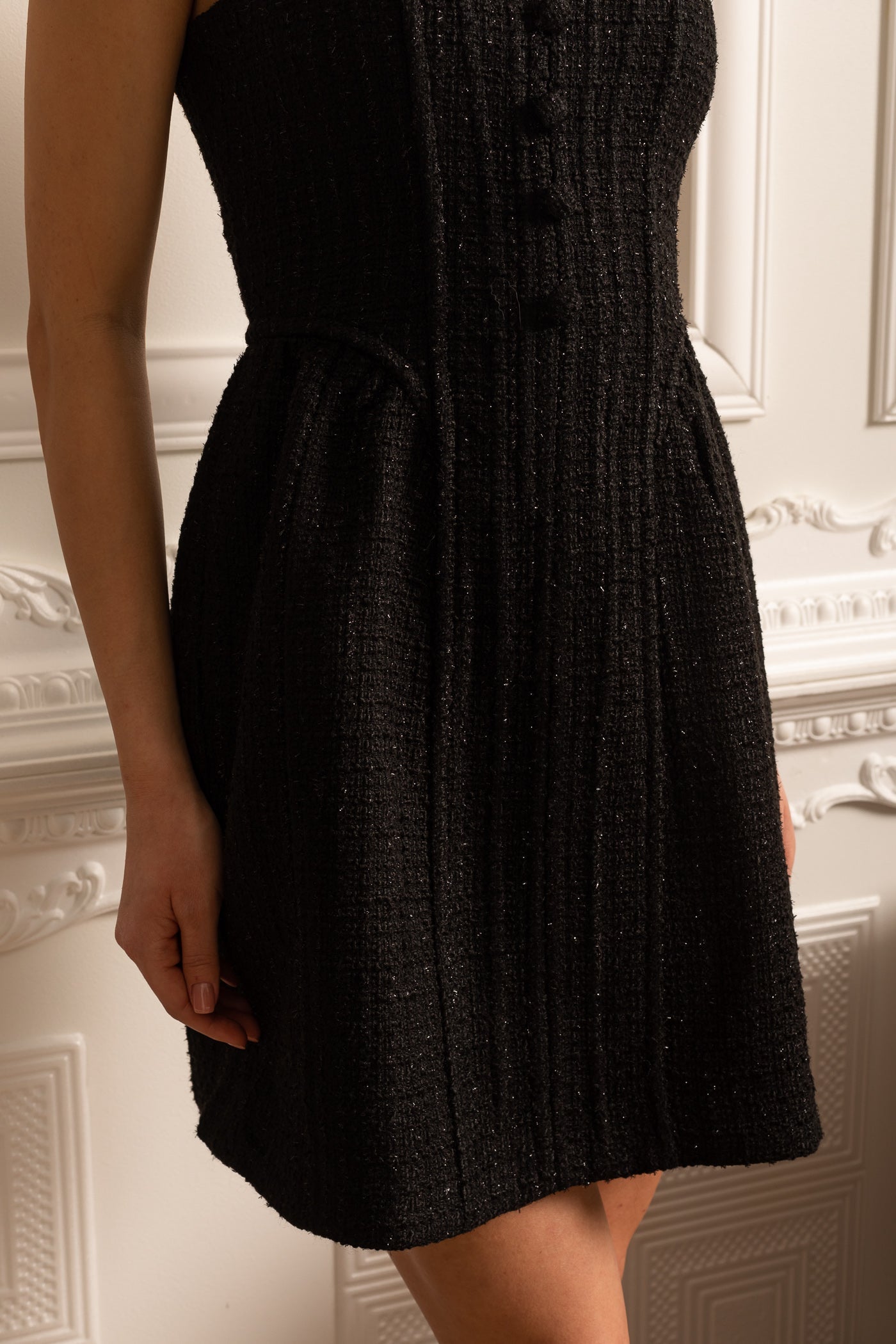 Textured Sleeveless Mini Dress With Fitted Bodice  - Black