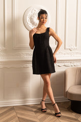 Textured Sleeveless Mini Dress With Fitted Bodice  - Black