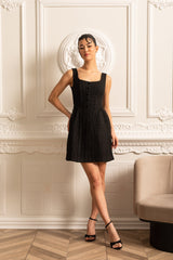 Textured Sleeveless Mini Dress With Fitted Bodice  - Black