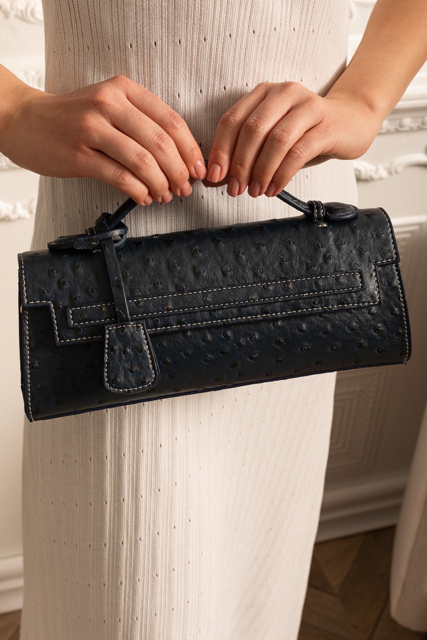 Sophisticated Rectangular Purse With Dotted Pattern - Dark Blue