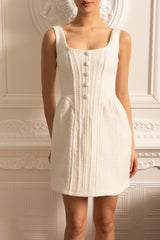 Textured Sleeveless Mini Dress With Fitted Bodice  - Ivoire