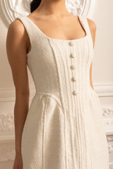 Textured Sleeveless Mini Dress With Fitted Bodice  - Ivoire