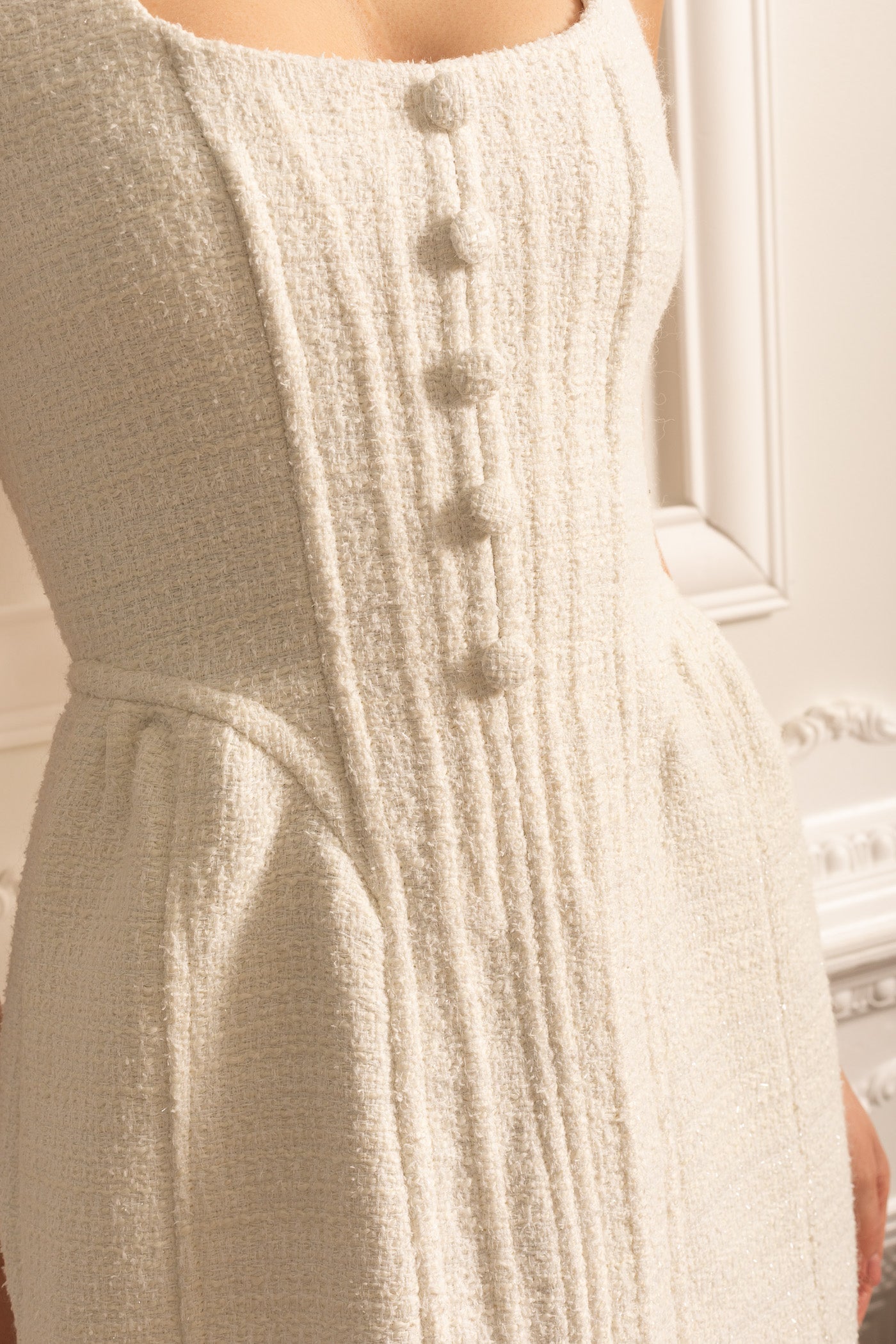 Textured Sleeveless Mini Dress With Fitted Bodice  - Ivoire