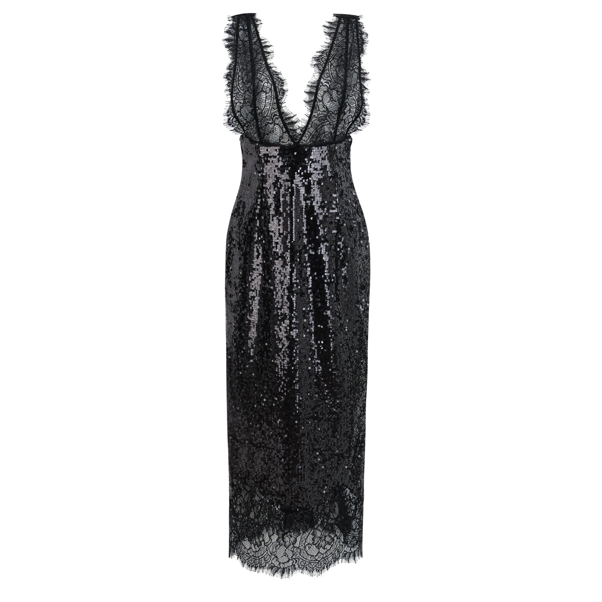 Ava Black Lace Panel Sequined Maxi Dress
