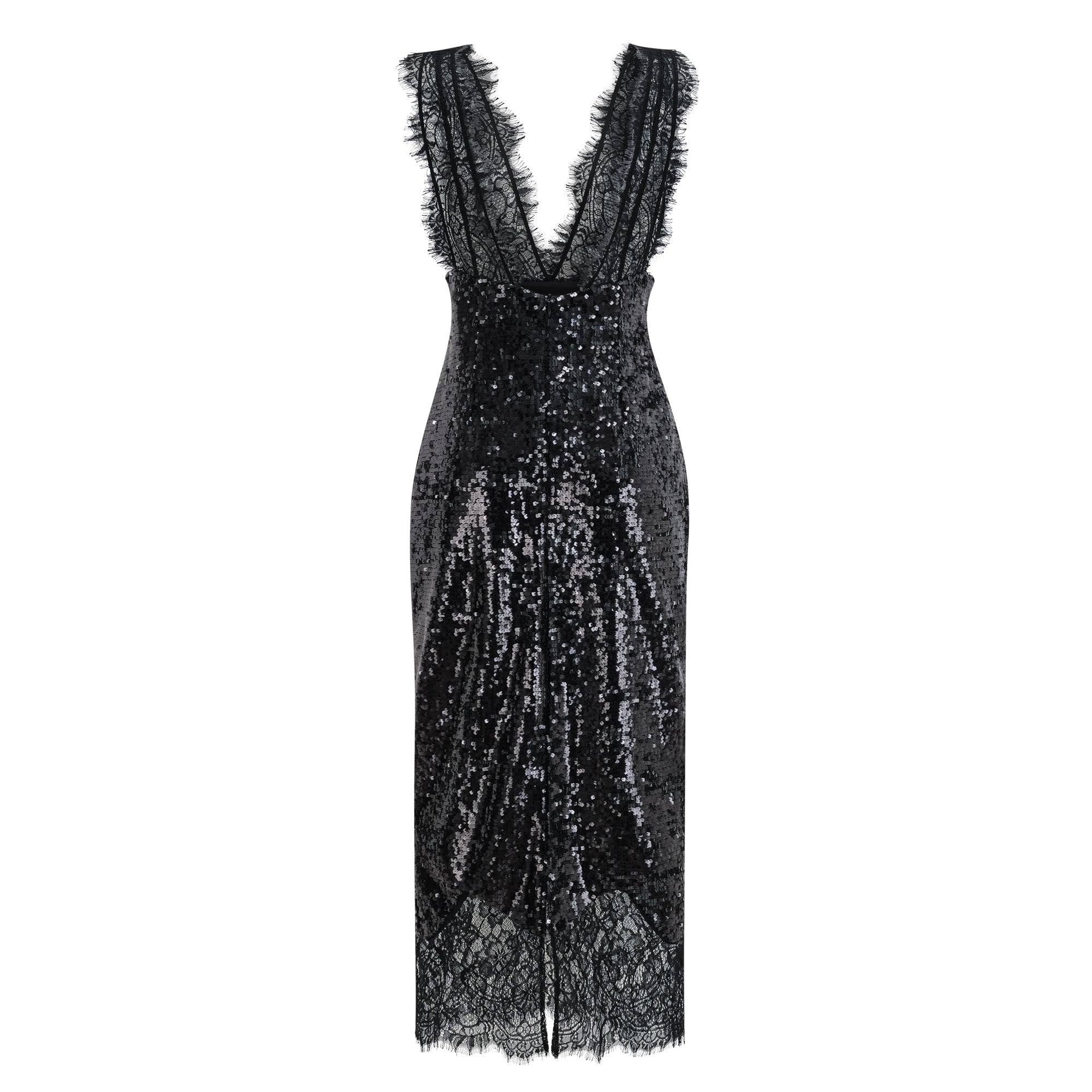 Ava Black Lace Panel Sequined Maxi Dress
