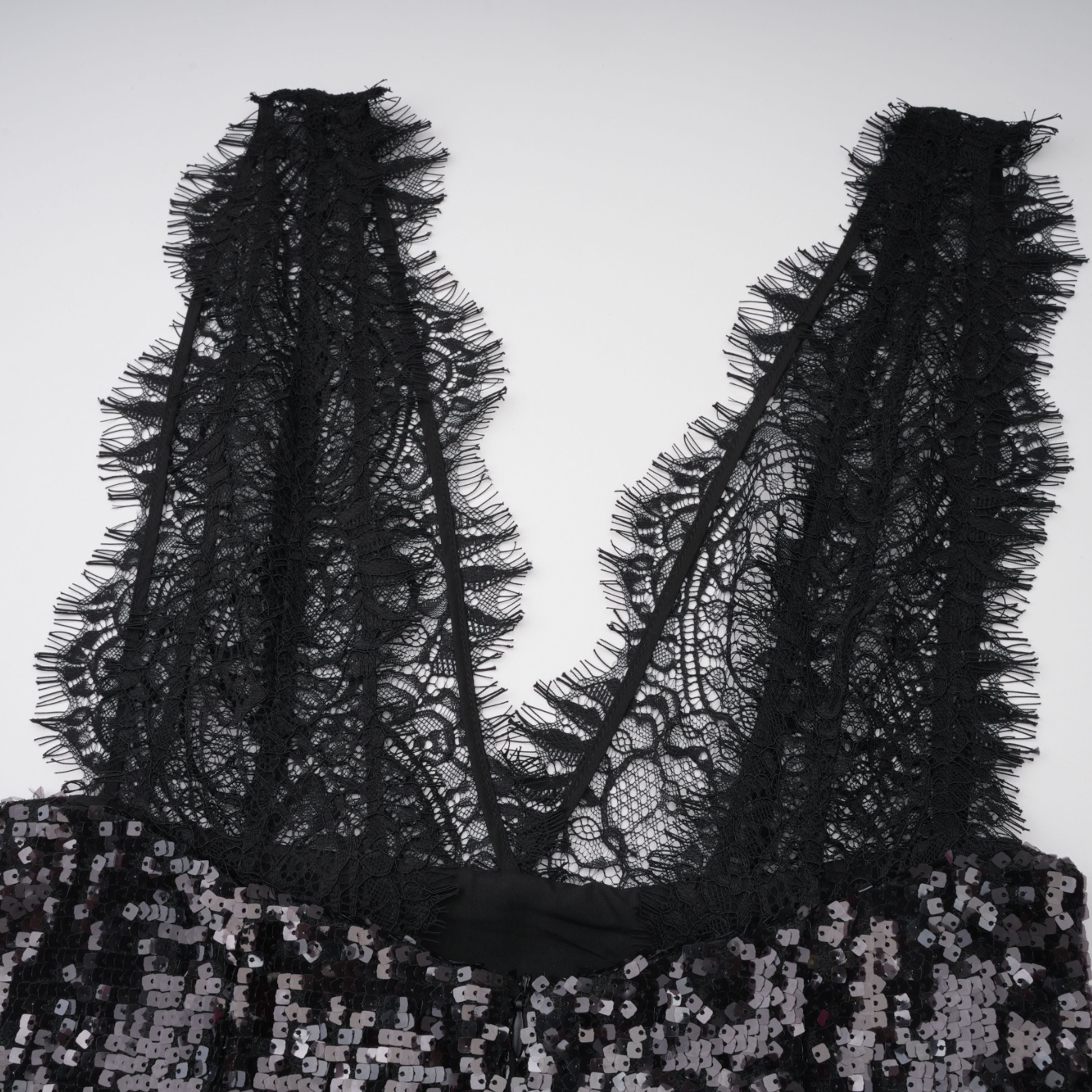 Ava Black Lace Panel Sequined Maxi Dress