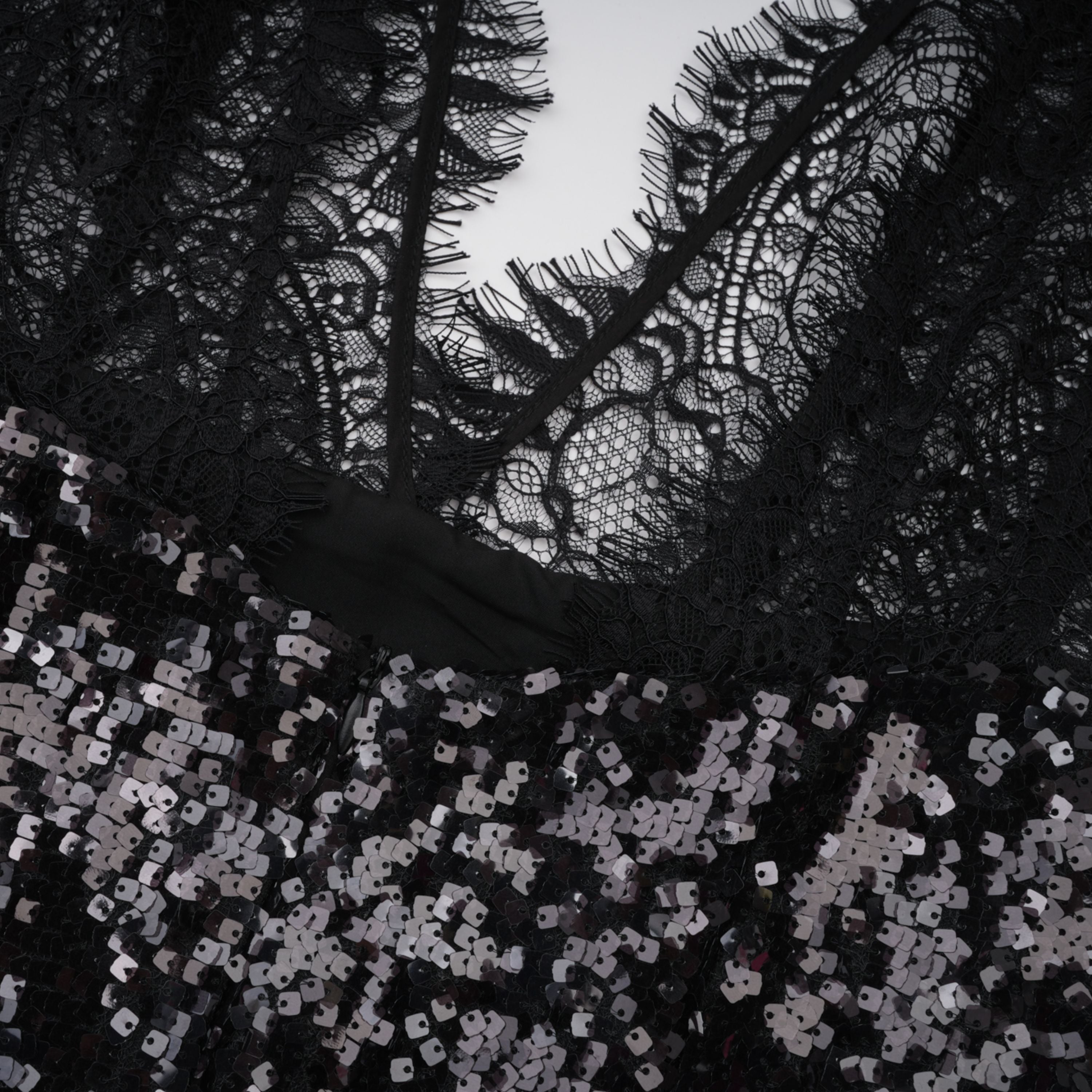 Ava Black Lace Panel Sequined Maxi Dress