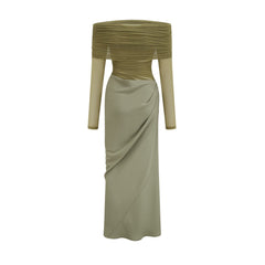 Estelle off-shoulder semi-sheer midi dress in Green (Final Sale-US Only)