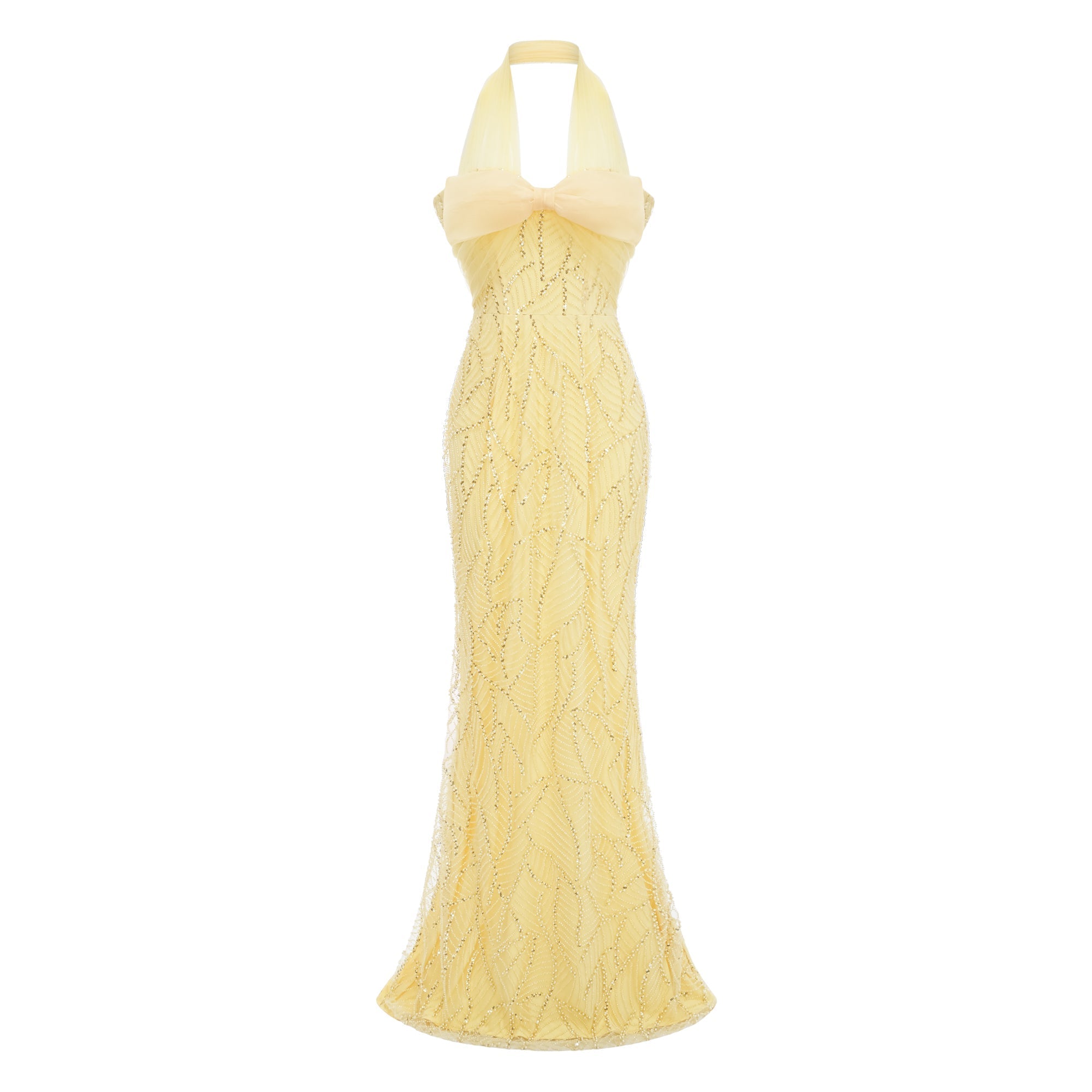 Antonia Yellow Halterneck Bow Maxi Dress