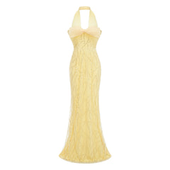 Antonia Yellow Halterneck Bow Maxi Dress