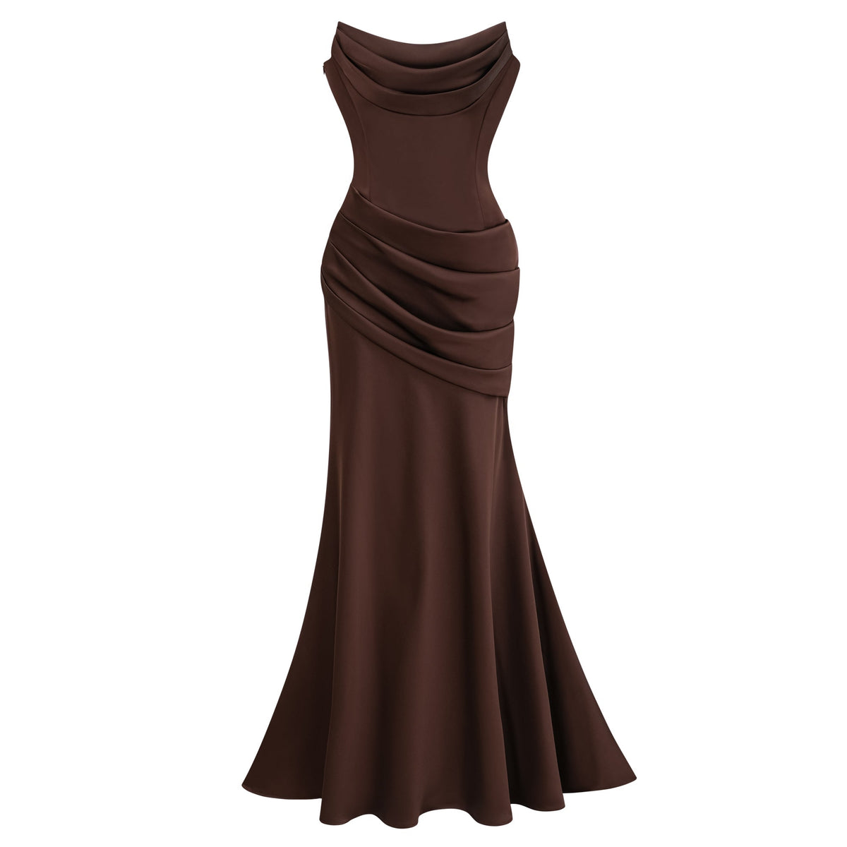 Marilou Brown Ruched Satin Maxi Dress