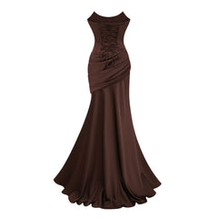 Marilou Brown Ruched Satin Maxi Dress