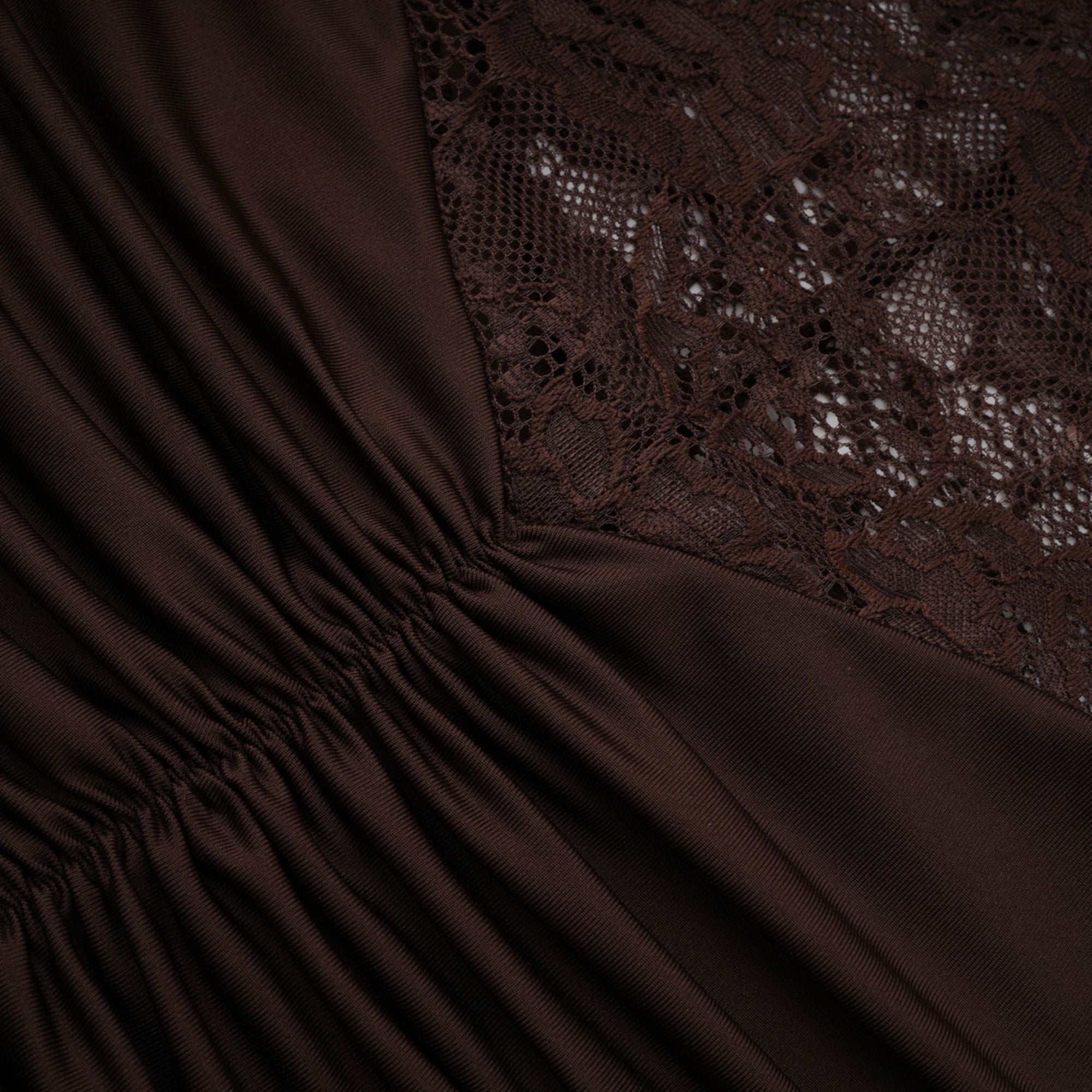 Brigitte Brown Lace Panel Ruched Maxi Dress