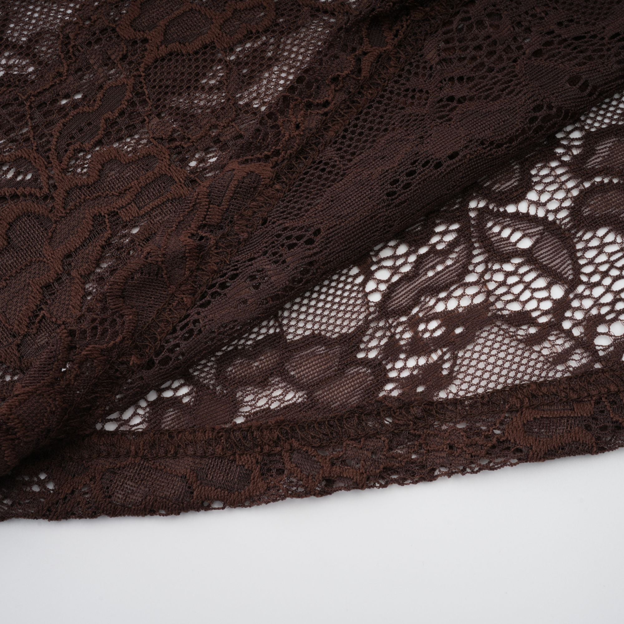 Brigitte Brown Lace Panel Ruched Maxi Dress