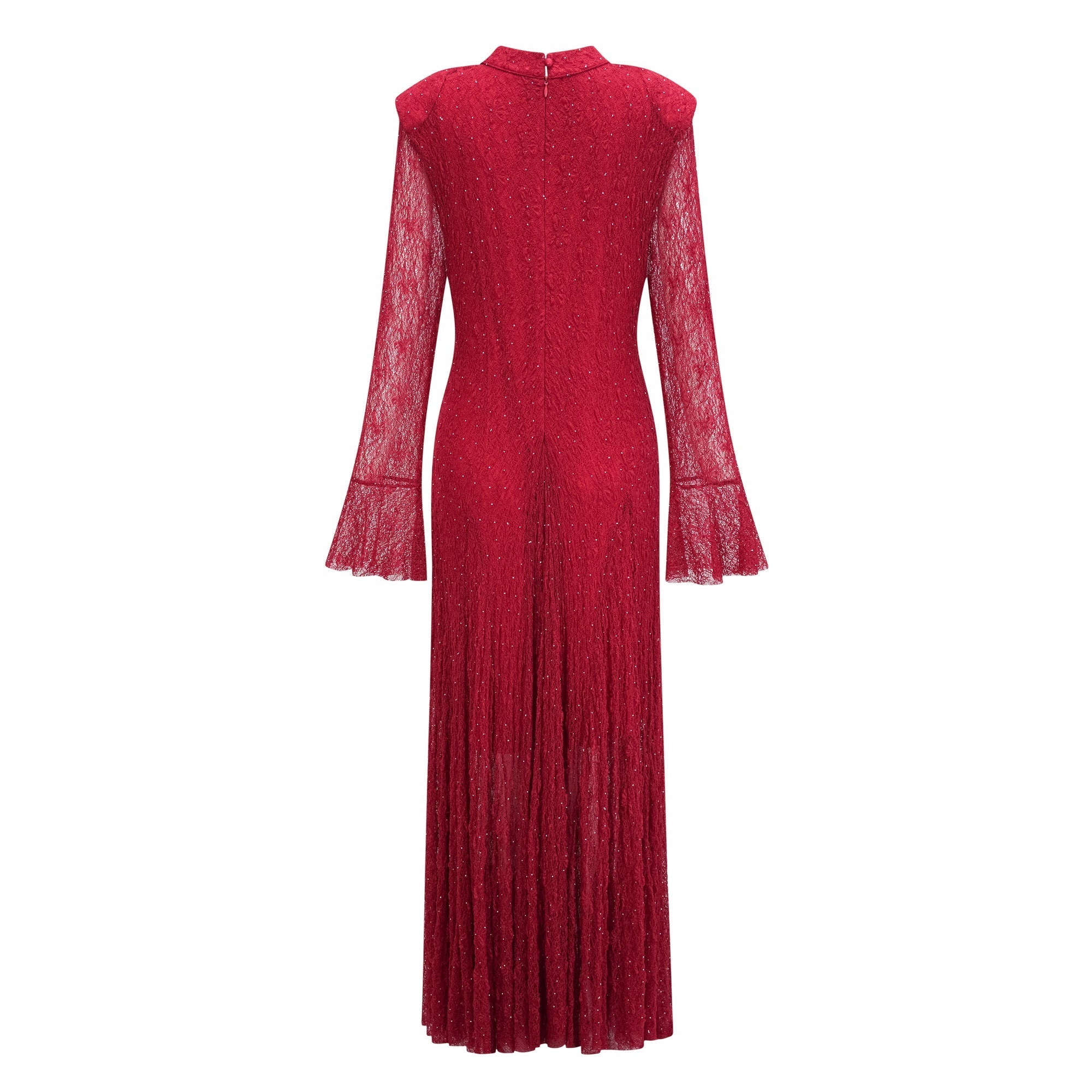 Justyna Red Rhinestone Guipure Lace Maxi Dress
