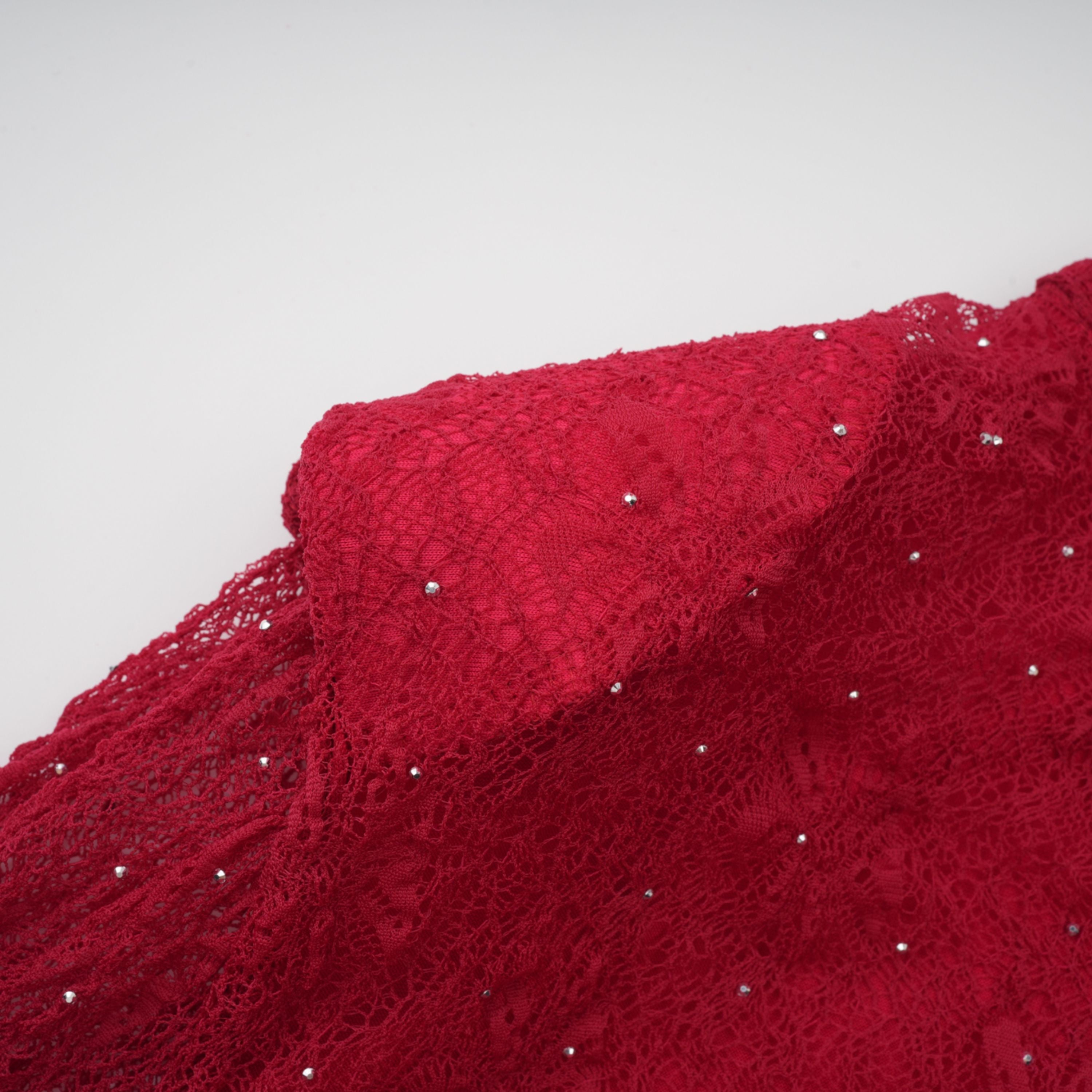 Justyna Red Rhinestone Guipure Lace Maxi Dress