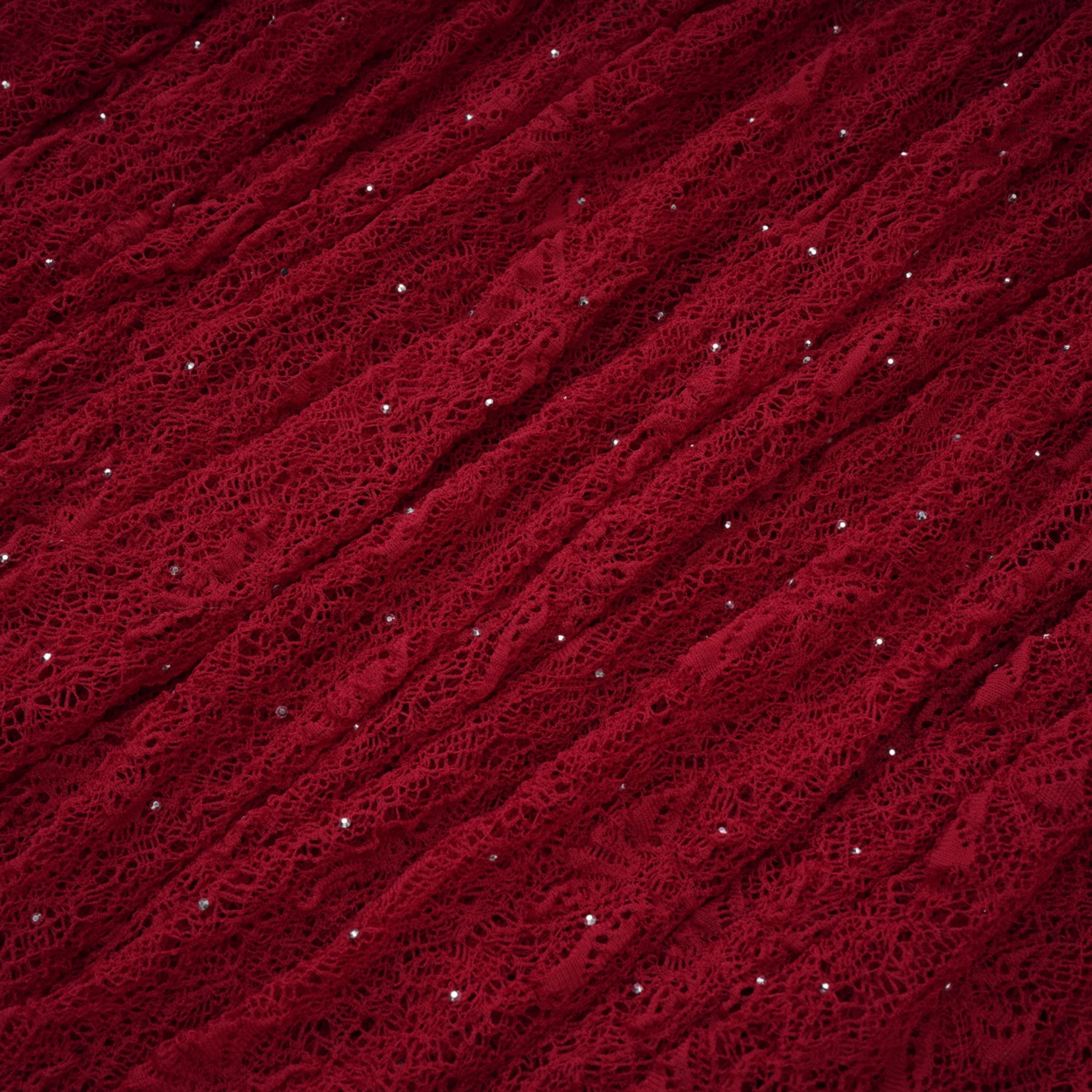 Justyna Red Rhinestone Guipure Lace Maxi Dress