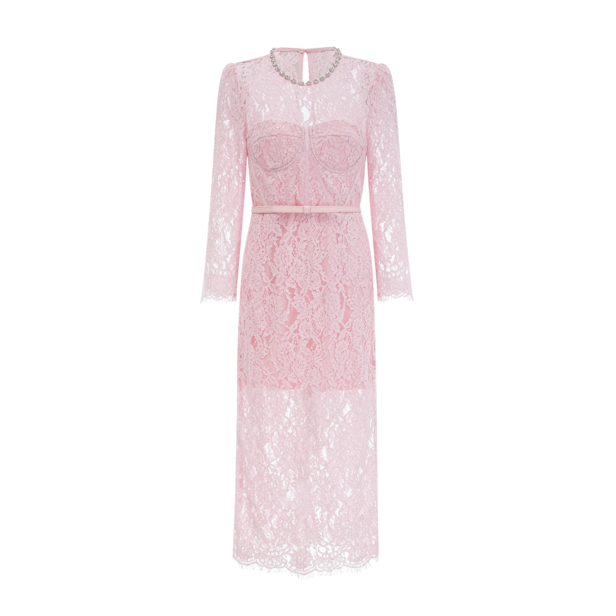 Elisabetta pink embellished floral-embroidered lace midi dress (Final Sale-US Only)