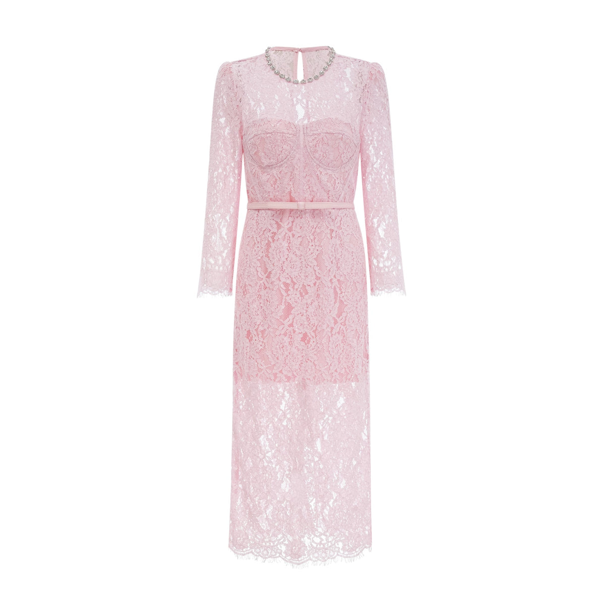 Elisabetta pink embellished floral-embroidered lace midi dress (Final Sale-US Only)