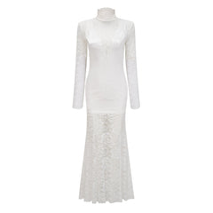 Airelle White Satin Panel Lace Maxi Dress
