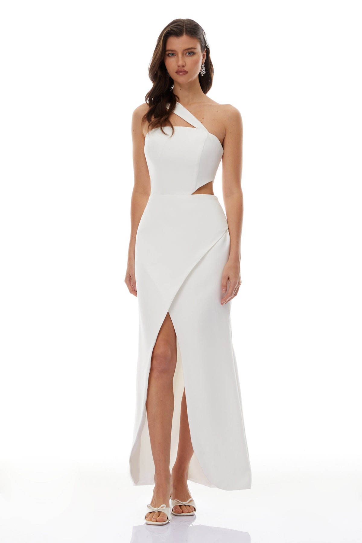 Eirik White One Shoulder Cut Out Maxi Dress
