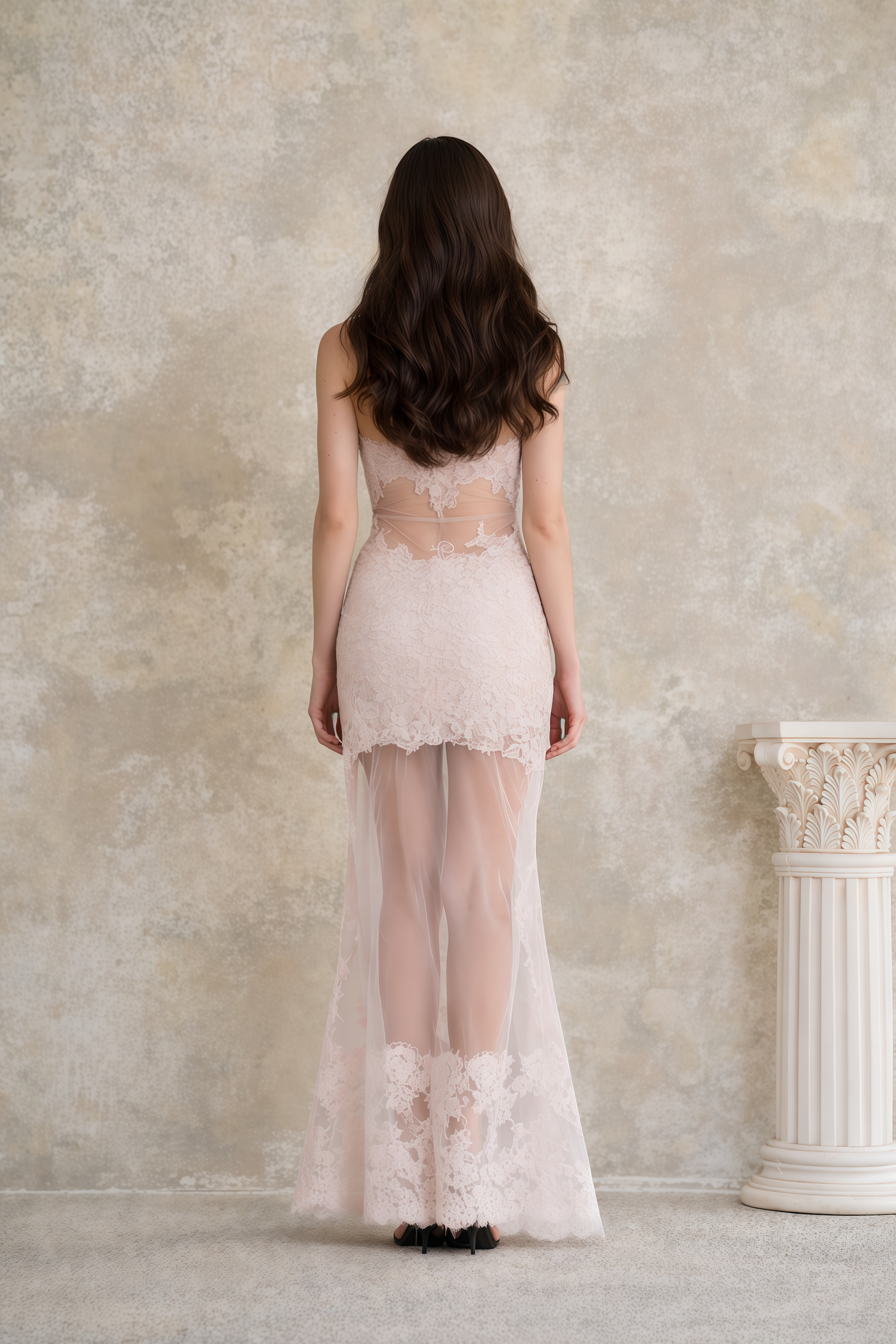 Florence Pink Semi-Sheer Floral Lace Maxi Dress