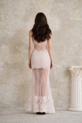 Florence Pink Semi-Sheer Floral Lace Maxi Dress