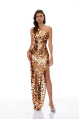 Francesca Gold One Shoulder Sequined Maxi Dress