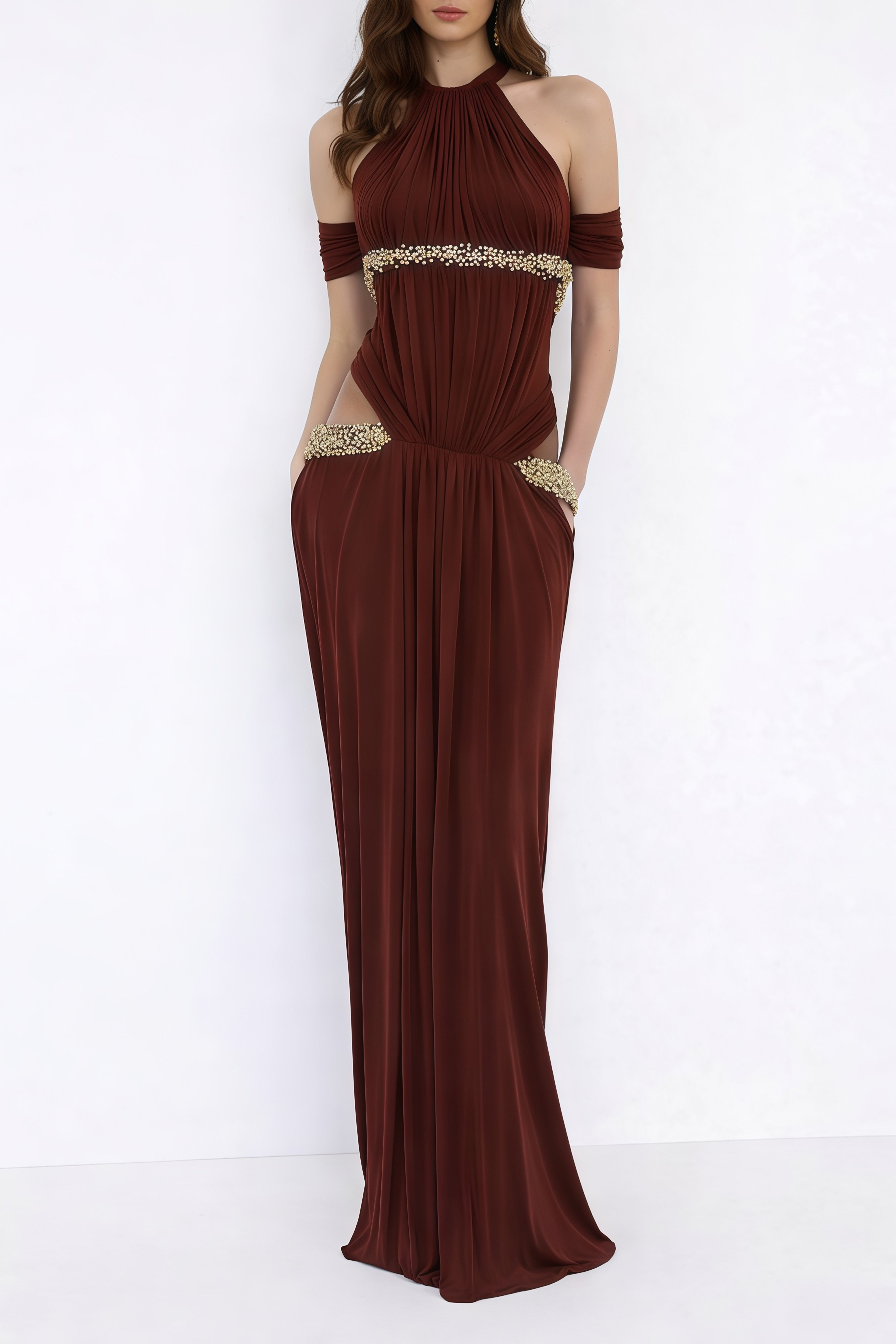 Frankie Red Halterneck Crystal Embellished Maxi Dress