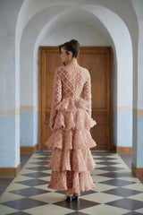 Halla Pink Tiered Floral Lace Maxi Dress