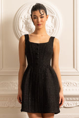 Textured Sleeveless Mini Dress With Fitted Bodice  - Black