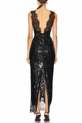 Ava Black Lace Panel Sequined Maxi Dress