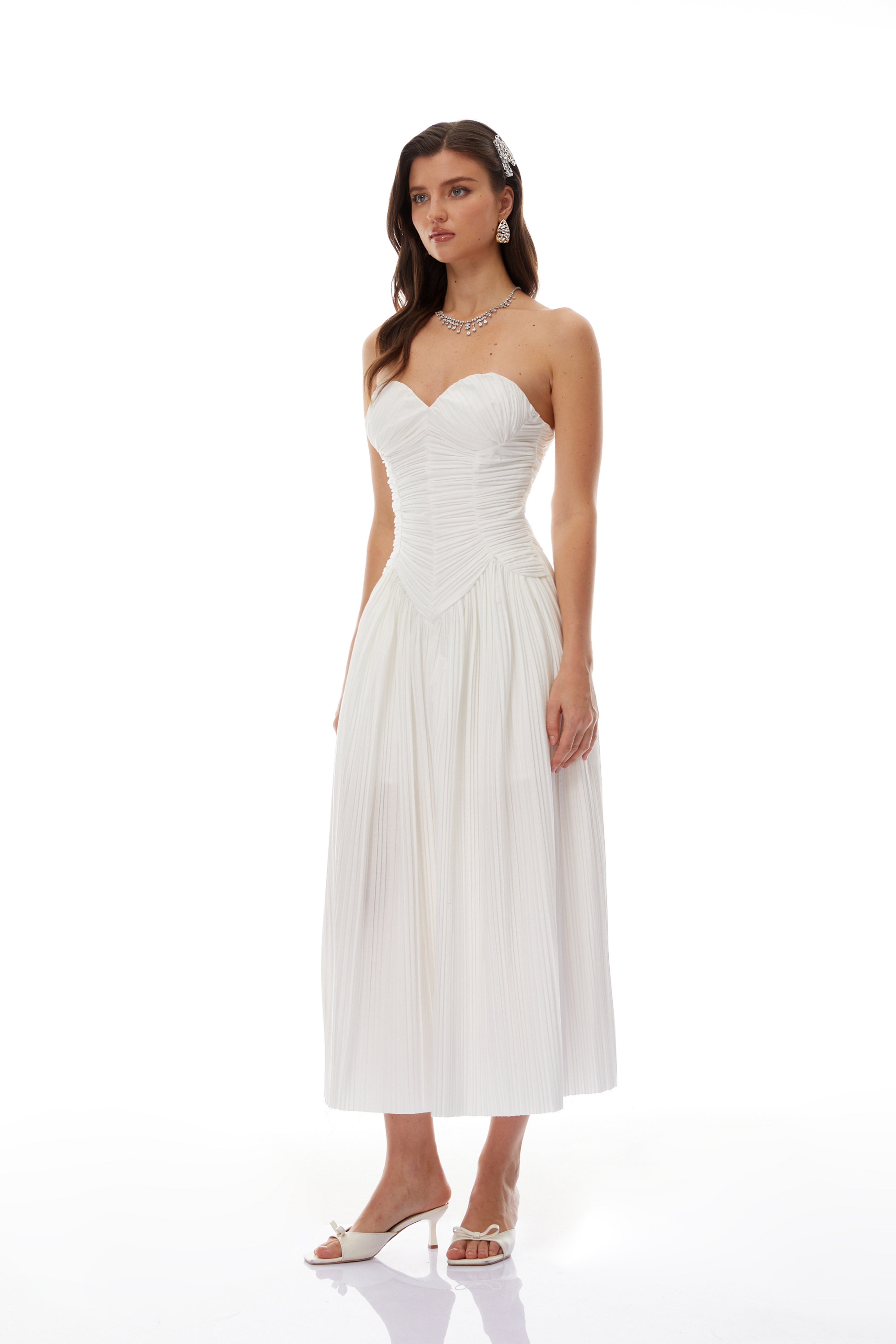 Ilinca White Off-Shoulder Ruched Maxi Dress