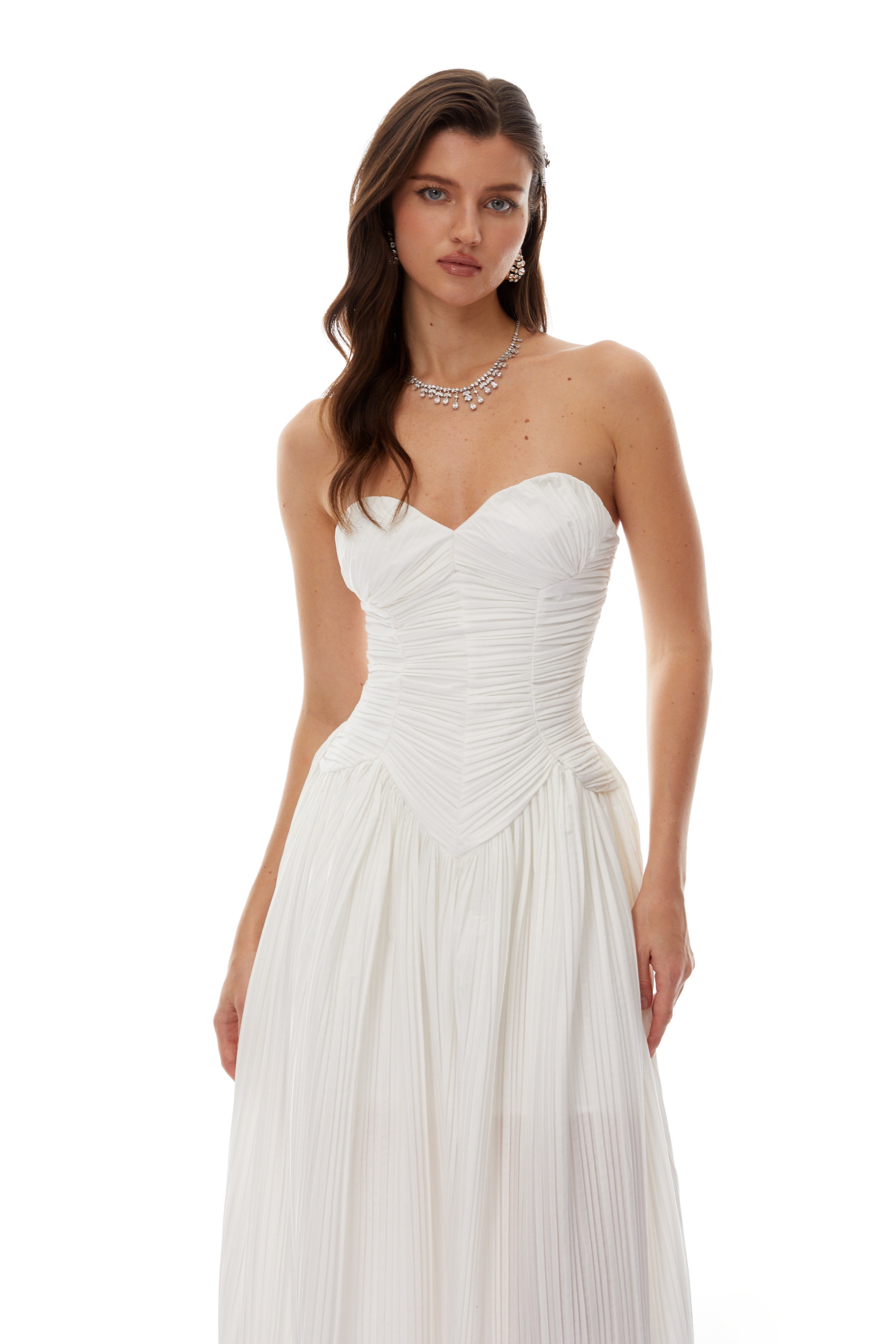Ilinca White Off-Shoulder Ruched Maxi Dress
