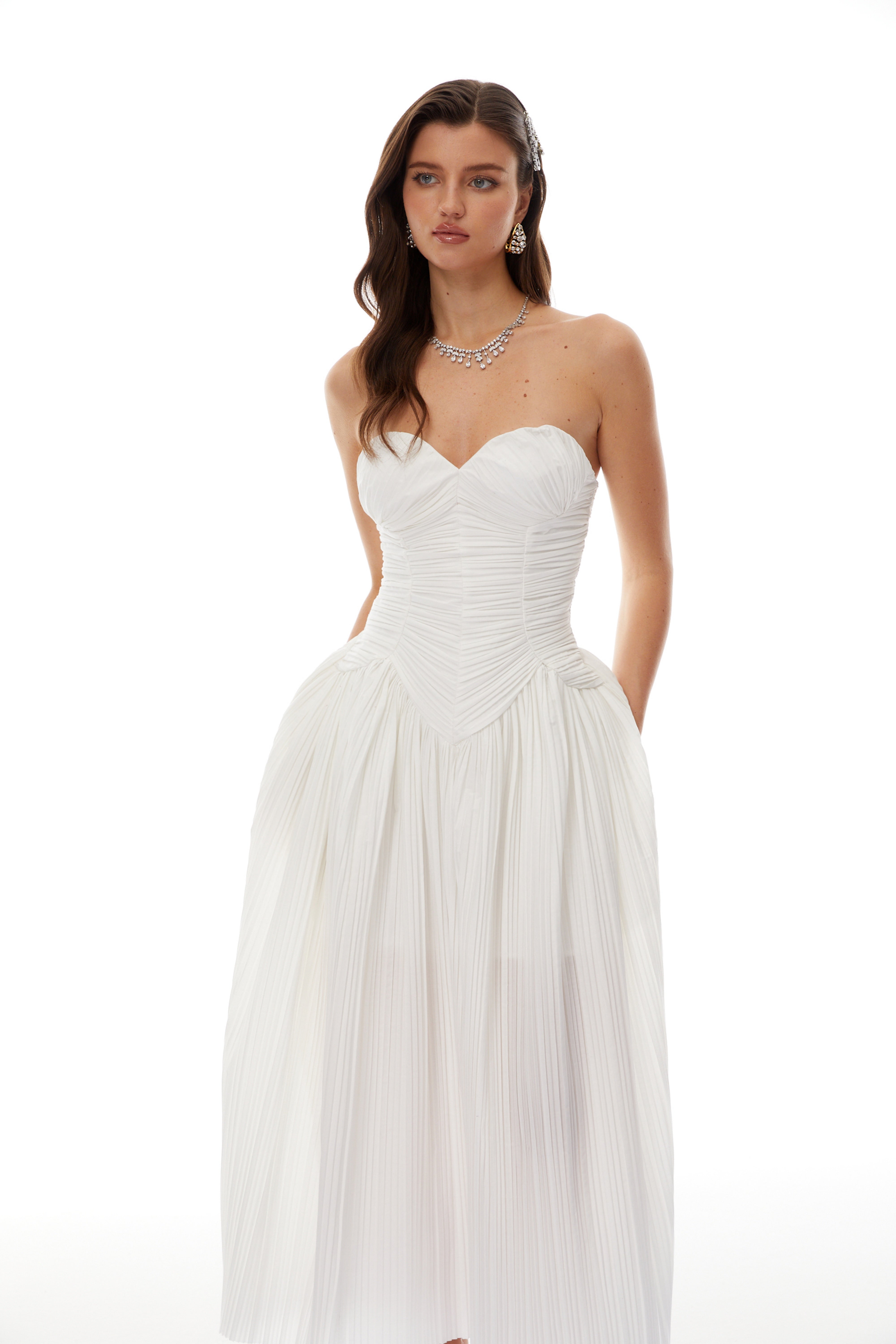 Ilinca White Off-Shoulder Ruched Maxi Dress