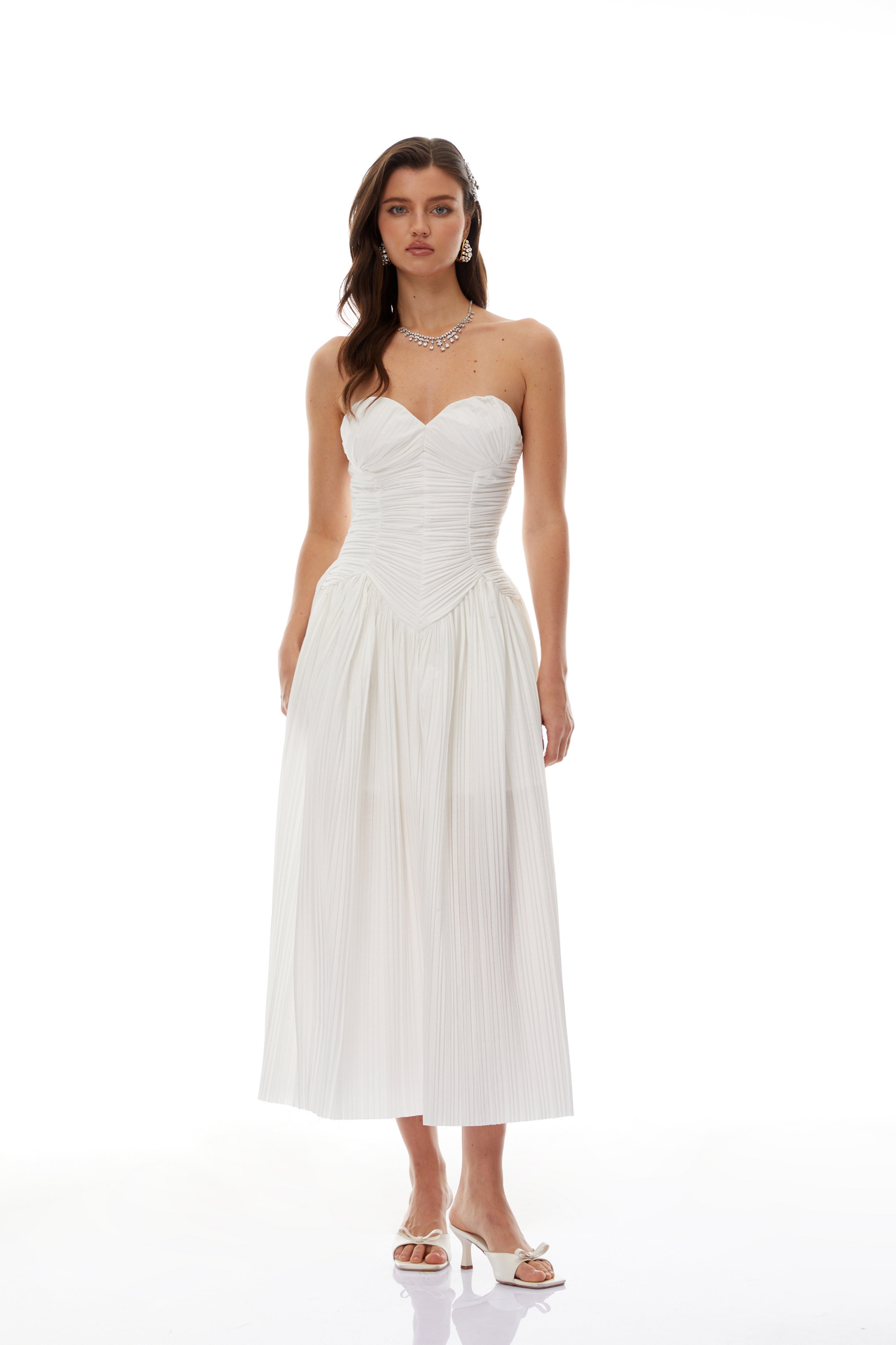 Ilinca White Off-Shoulder Ruched Maxi Dress