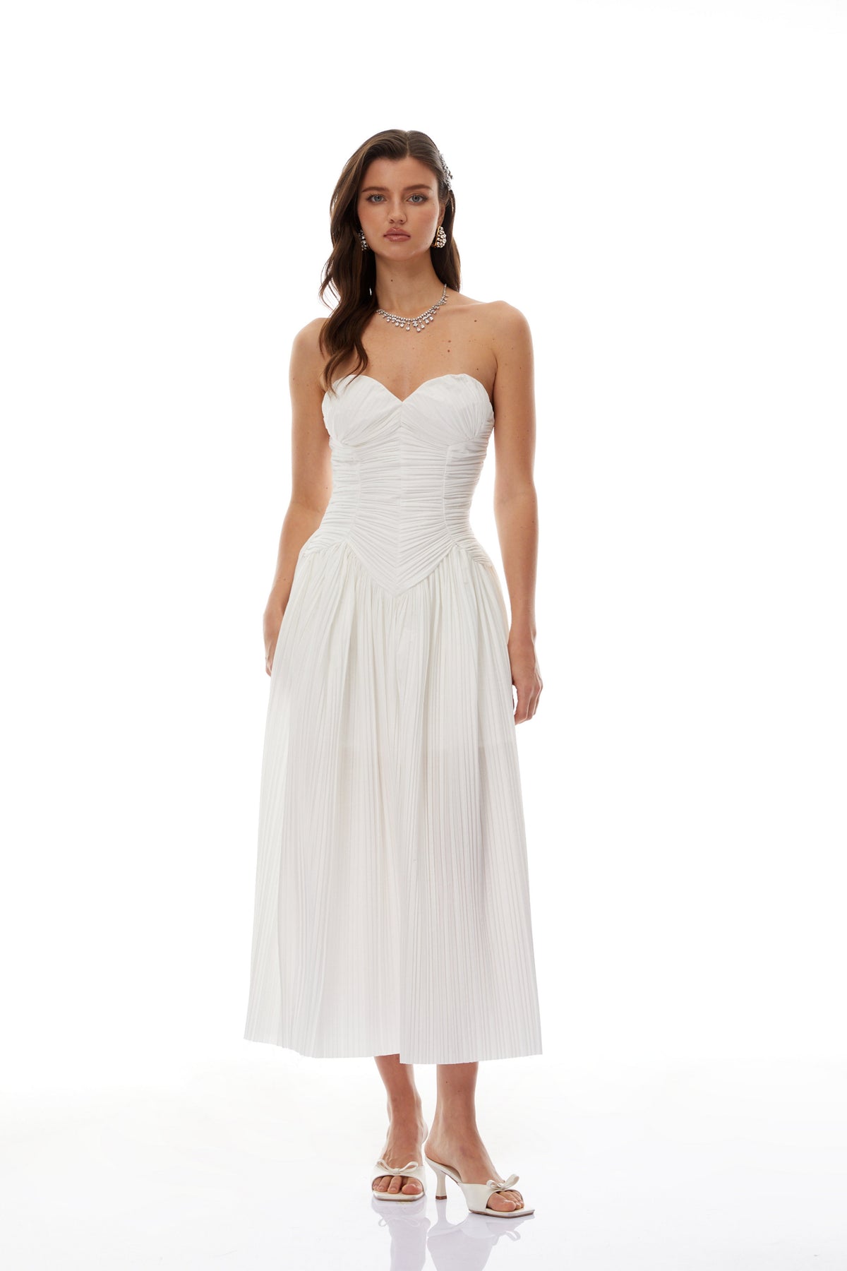 Ilinca White Off-Shoulder Ruched Maxi Dress