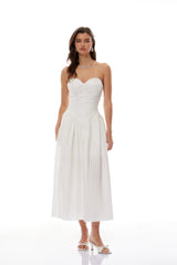 Ilinca White Off-Shoulder Ruched Maxi Dress