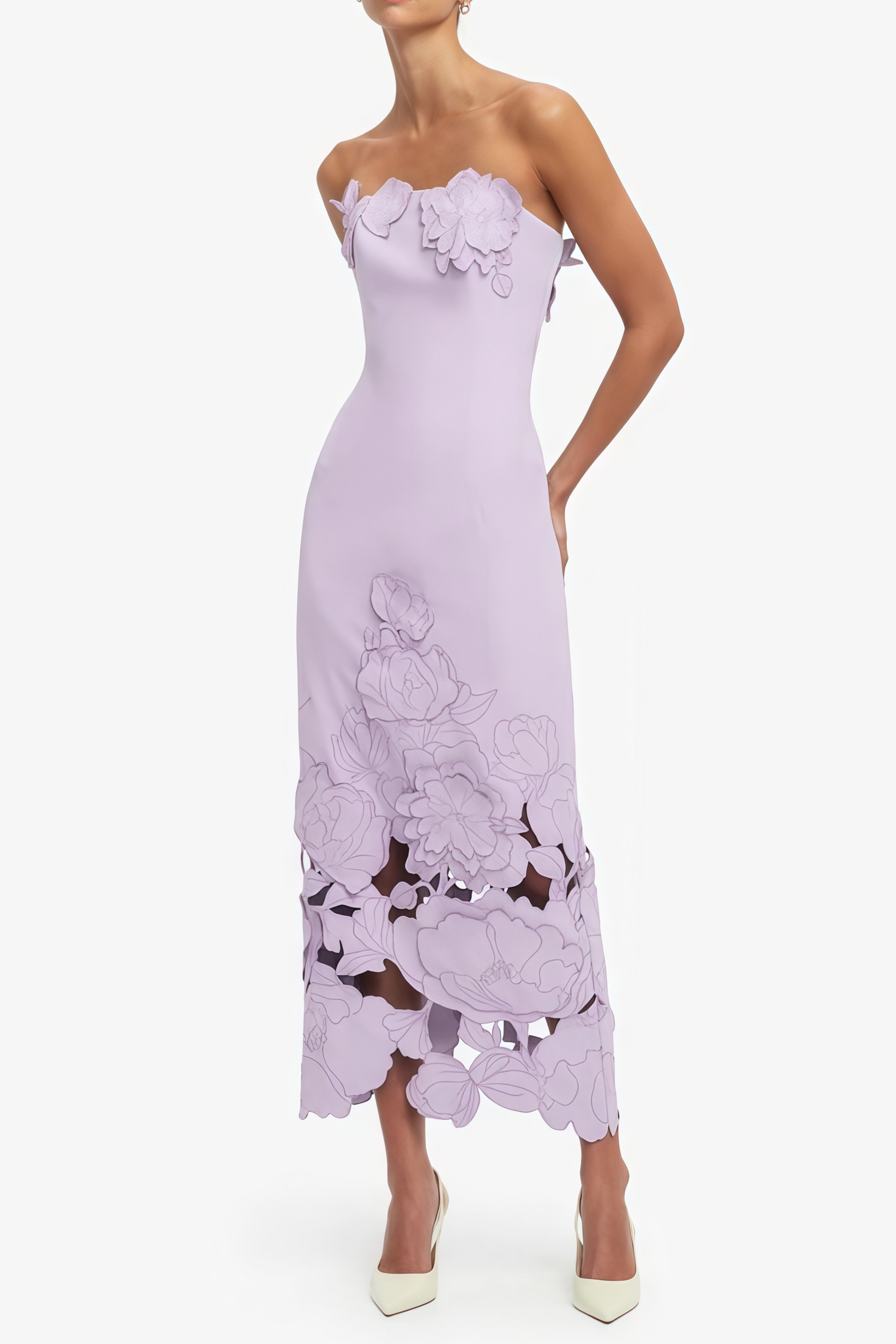 Inga Purple Strapless Floral Embroidered Maxi Dress