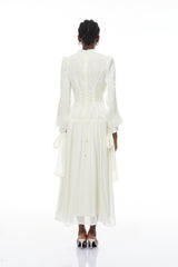 Katrín White Glossy Gathered Maxi Dress