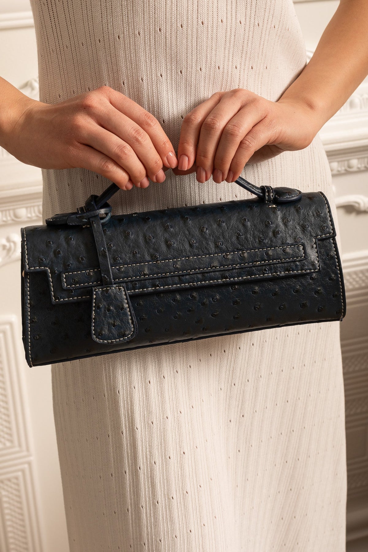 Sophisticated Rectangular Purse With Dotted Pattern - Dark Blue