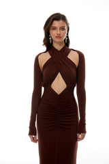 Marie Brown Cross Over Cut-Out Maxi Dress
