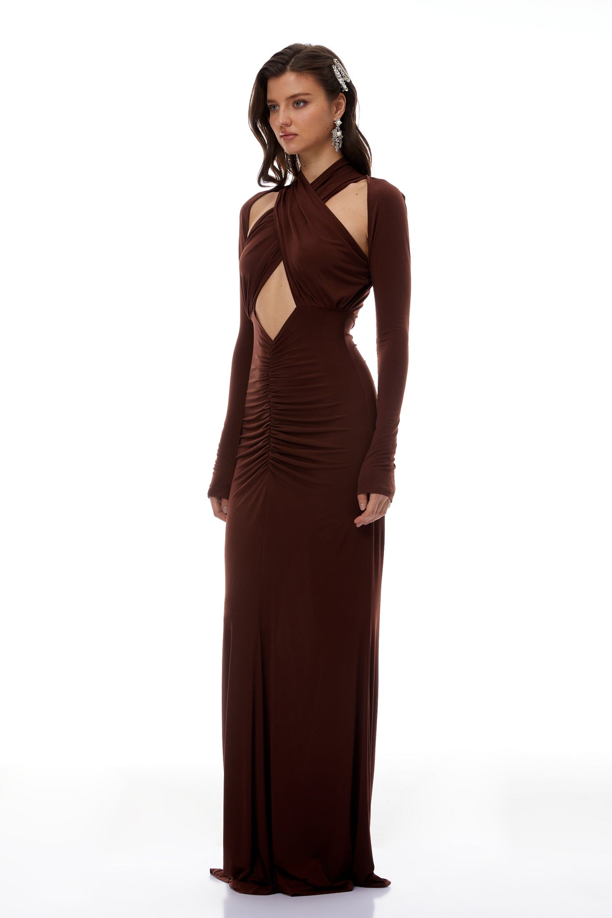 Marie Brown Cross Over Cut-Out Maxi Dress