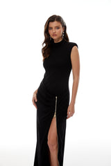 Martina Black Maxi Dress with Zip Up Detail