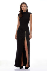 Martina Black Maxi Dress with Zip Up Detail