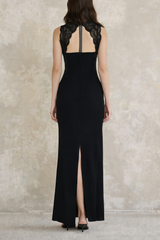 Nina Black Lace Maxi Dress with Cut-Outs