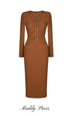 Leona Brown Textured Knit Midi Dress