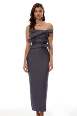 Quinnie Grey Bandage Bodycon Maxi Dress with Bow
